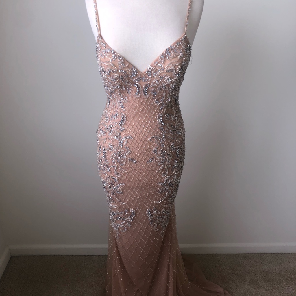 Jovani Silver Nude Beaded Pageant Dress Nwt